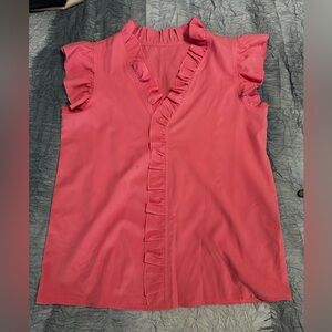 152. Light Pink Ruffle V-Neck Sleeveless Blouse